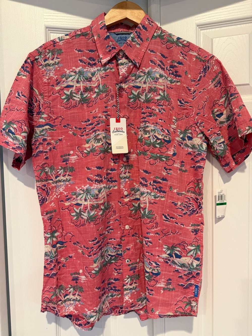 NWT Izod Coral Tropical Short-Sleeve Button-Down Shirt L